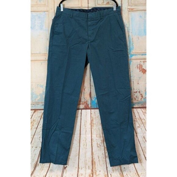 Zodiac Z3 Relaxed Luxury Mens 36/92 Slim Green Chino Trouser Solid Cotton - Picture 2 of 11